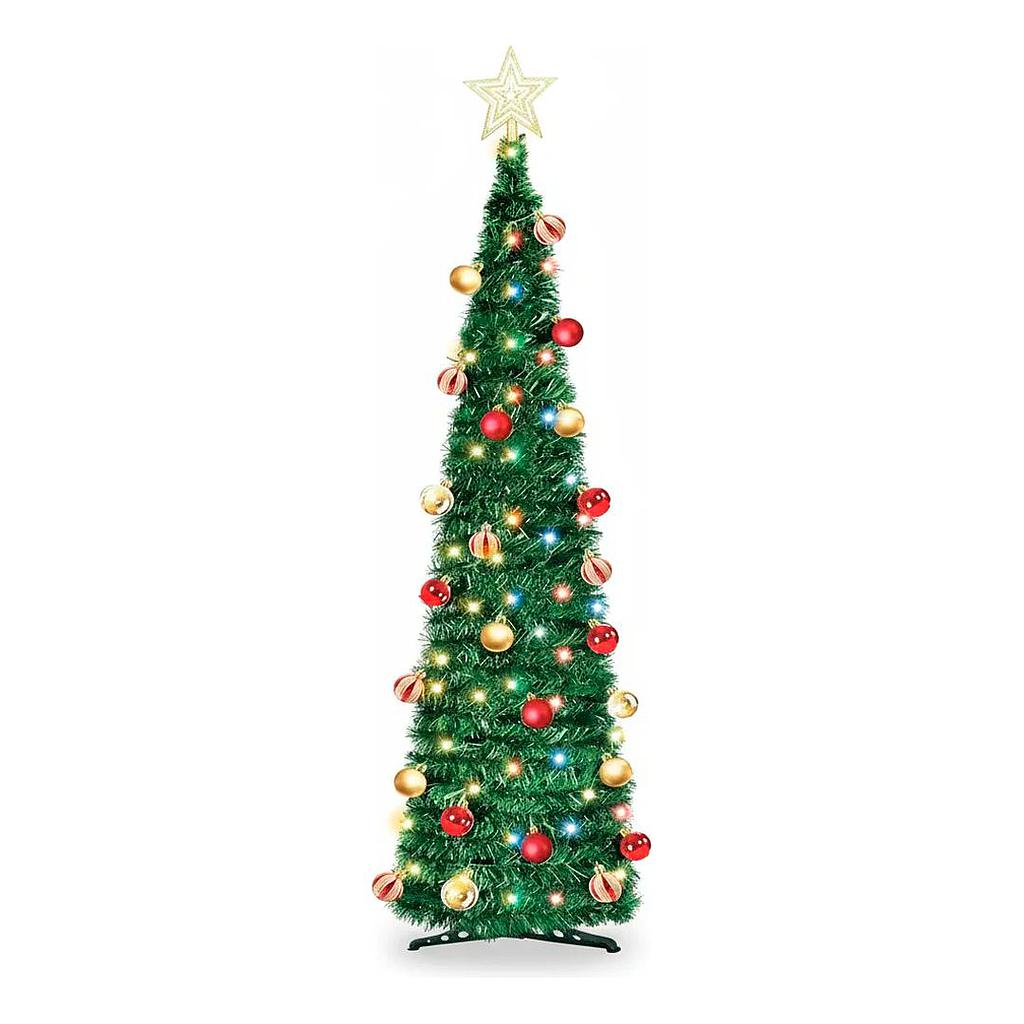 Arbol De Navidad Autoarmable Con Decoracion Luces Y Puntero